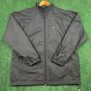 VTG Nike Windbreaker Men's XL Black Mesh Lined Full Zip Activewear Jacket Y2K